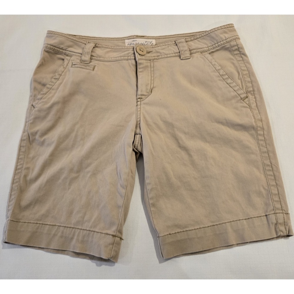Aeropostale Women's Juniors Khaki Bermuda Shorts Visible Stitching Size‎ 11/12